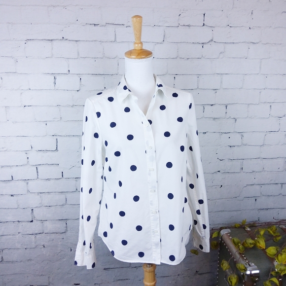 Boden The Classic Polka-dot Button Up Shirt Navy 6 - Picture 1 of 7